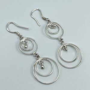 Vintage FAS 925 Sterling Silver Earrings Dangle Circular Statement Boho Cute